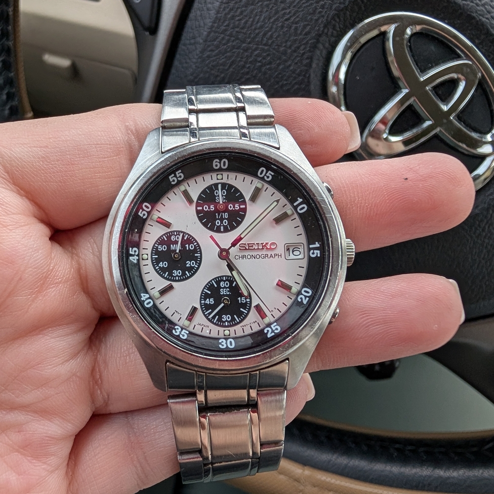 Seiko Silver and Black Chronograph Watch